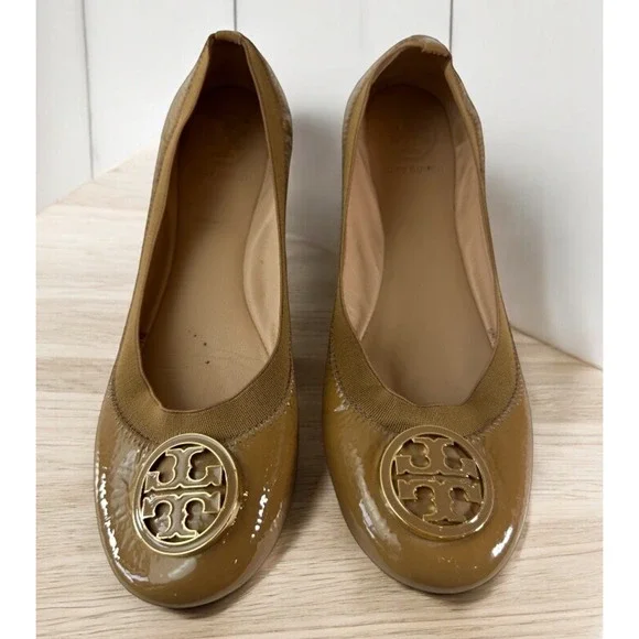 Tory Burch Caroline 2 Ballet Flats Tan Beige Patent Leather Ballerina Shoes 7 7M - Picture 11 of 16